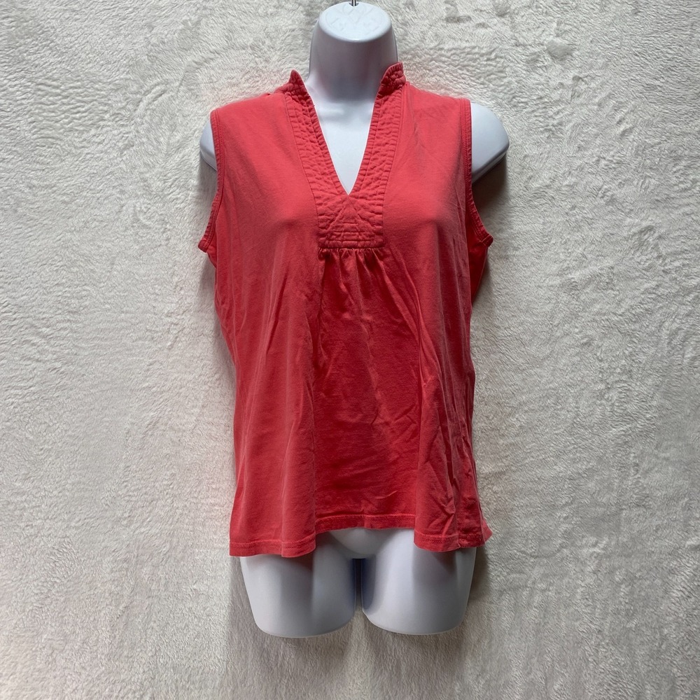 Lilly Pulitzer Sleeveless Top Womens Small Coral Pink Cotton Knit V-Neck Ruffle